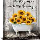 Farmhouse Sunflower Bathroom Wall Art Sunflowers In Bathtub Pictures Wall Decor Sunflower Bathroom Canvas Print Rustic Country Painting Framed Home Artwork Decorations For Restroom Bedroom 12"x16"