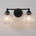 Vintage 2-Lights Clear Ribbed Glass Wall Sconce Lighting Black Finished, Double Head Bathroom Vanity Light Fixture for Bedroom Living Room Dining Room Hallway