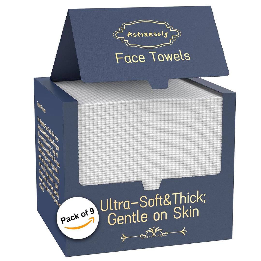 9 PACK XL Disposable Face Towel, 10 * 12 Inches Face Towels Disposable, Extra Thick, 450 Count Cleansing Facial Towel Dry Wipes