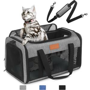 PETUX TSA Approved Pet Carrier in Cabin, 17"x11"x9.5" Soft Cat Carriers for Small Cat up to 12 lb, Top-Open Portable and Breathable Pet Carrier Airline Approved for Travel and Vet Visit, Grey