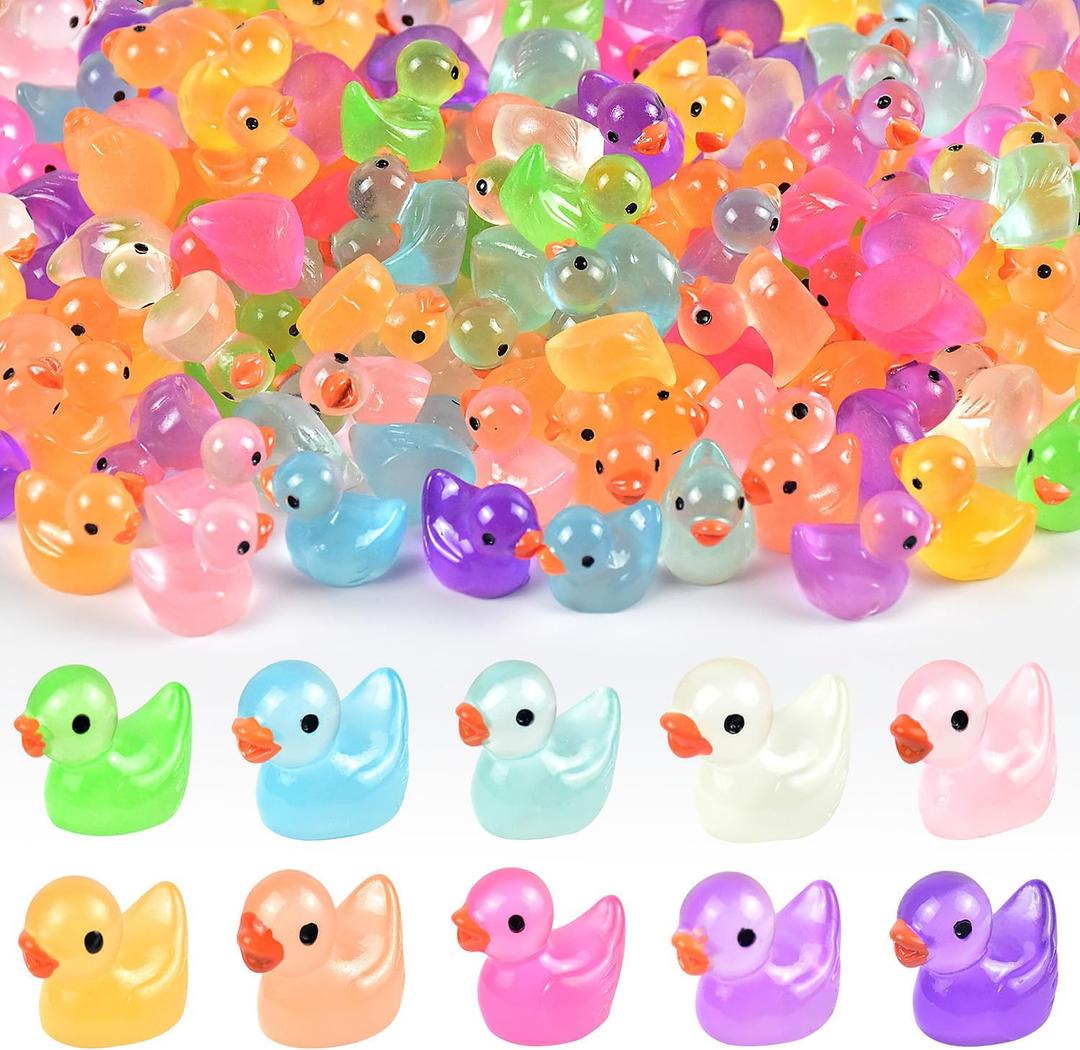 120Pcs Mini Resin Ducks Luminous Mini Ducks Glow in The Dark, Tiny Ducks to Hide, Little Ducks, Miniature Ducks for Garden Micro Landscape DIY Craft Accessories Ornament Charms Party Toys