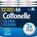 Cottonelle Ultra Clean Toilet Paper with Active CleaningRipples Texture, Strong Bath Tissue, 12 Family Mega Rolls = 66 Regular Rolls