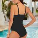 Women's One Piece Swimsuits Ruched Slimming Bathing Suits for Women V Neck Criss Cross Ruched Push Up Slimming Swimwear Black (Black, L)