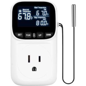 Backlit Digital Temperature Controller Thermostat Socket Plug with Timer Heating and Cooling Mode 110V 15A Fahrenheit