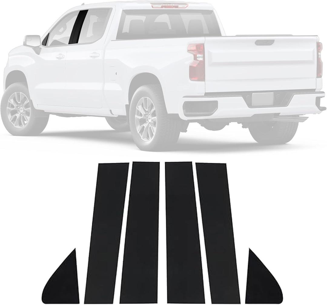FZJDSD Black Pillar Posts Window Trim Stickers 6Pcs Gloss Black Compatible with Chevy Silverado GMC Sierra 1500 2019-2022,Door Window Pillar Posts Molding Cover Trim Stickers Anti Scratch