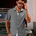 PJ PAUL JONES Men's Short Sleeve Button Down Casual Dress Shirt (Gray, M)