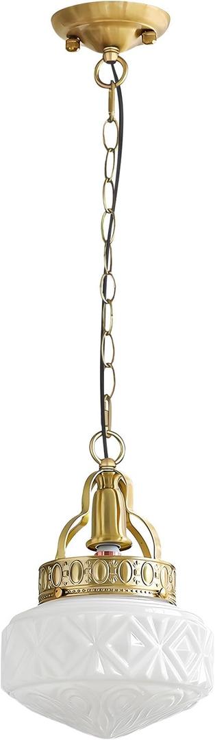 KCO Lighting Vintage Milk Glass Hanging Pendant Light Brass Gold Pendant Light Kitchen Island Mid Century Modern Frosted Globe Chandelier Ceiling Light for Dining Room Living Room