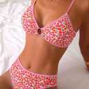 Fanuerg Women's Triangle Bikini Sets O Ring Linked Two Piece Swimsuits Floral Printed Cheeky Bathing Suit (Orange, XS)