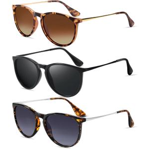 CHBP Sunglasses Womens Men Polarized UV Protection Trendy Vintage Retro Round Mirrored Lens Sunglasses For Women (A1-3pack-tigerspot Frame Gradient Grey Lens+leopard Frame Brown Lens+black Frame Gradient Grey Lens)