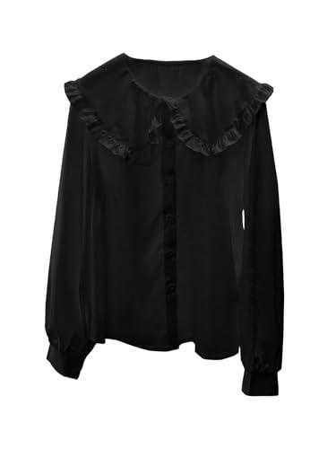 GORGLITTER Women's Collar Shirt Long Sleeve Blouse Dressy Casual Button Down Shirt Fall Fashion 2025 Black, Small