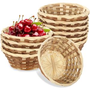 15 Pack Round Bamboo Bread Basket, 7 Inch Small Bamboo Woven Bread & Fruit Baskets, Woven Fruit Basket Gift Baskets for Serving, Food Serving Baskets for Picnic Restaurant, 7x7x3 Inch