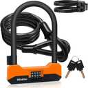 NDakter Bike Locks Heavy Duty Anti Theft, 18mm Bicycle Combo U Lock, 4-Digit Resettable Combination Lock with 5FT Steel Cable and Bracket, for Electric Scooter, Ebike, Motorcycle (Orange)
