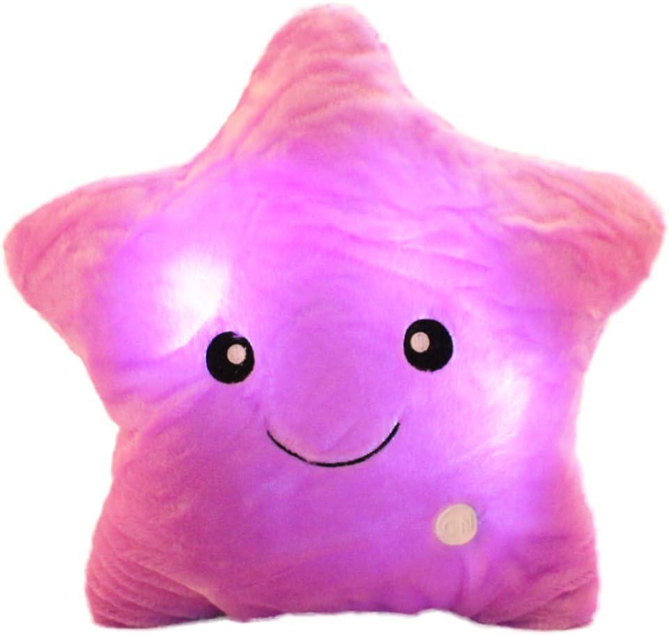 Twinkle Star Shaped Plush Pillow, Creative LED Night Light Glow Cushions Stuffed Toys Gifts for Kids, Decoration (Purple), 1 Count