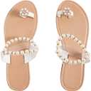 GORGLITTER Women's Clear Pearl Sandals Dressy Toe Ring Rhinestone Slide Wedding Vacation Bridal Flats Sandal 2025 (Beige)