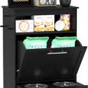 PawHut Dog Feeding Station with Storage, Pet Feeder Cabinet Container with Raised Bowls and Hanger for Feeding & Watering Supplies, Dog Food Organizer, Black