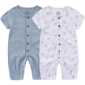Ruliby Baby Girl Romper Button Jumpsuit Summer Infant Boy Clothes for 6 Months (Pack of 2)