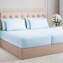 Split King 7 Piece Sheet Set - Cooling Sheets for Hot Sleepers - Hotel Luxury Bedding Set with 8-16 Inch Deep Pockets - 1 Flat & 2 Fitted & 4 Pillowcases - Soft, Easy Care & Wrinkle Free - Baby Blue