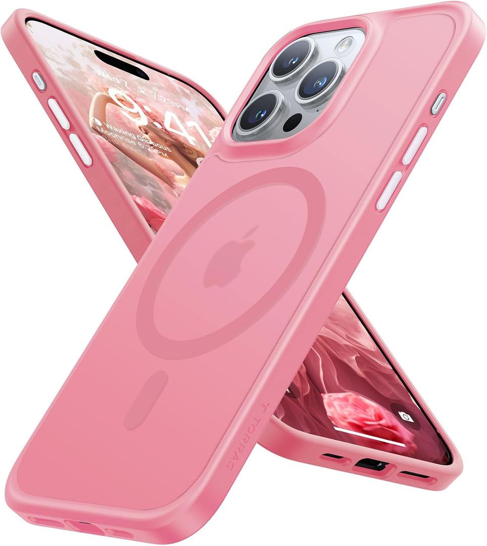 TORRAS Magnetic Guardian Designed for iPhone 15 Pro Max Case, Military Grade Drop Tested, Compatible with MagSafe, Slim Phone Case for iPhone 15 Pro Max 6.7in Women, Pinkish Titanium