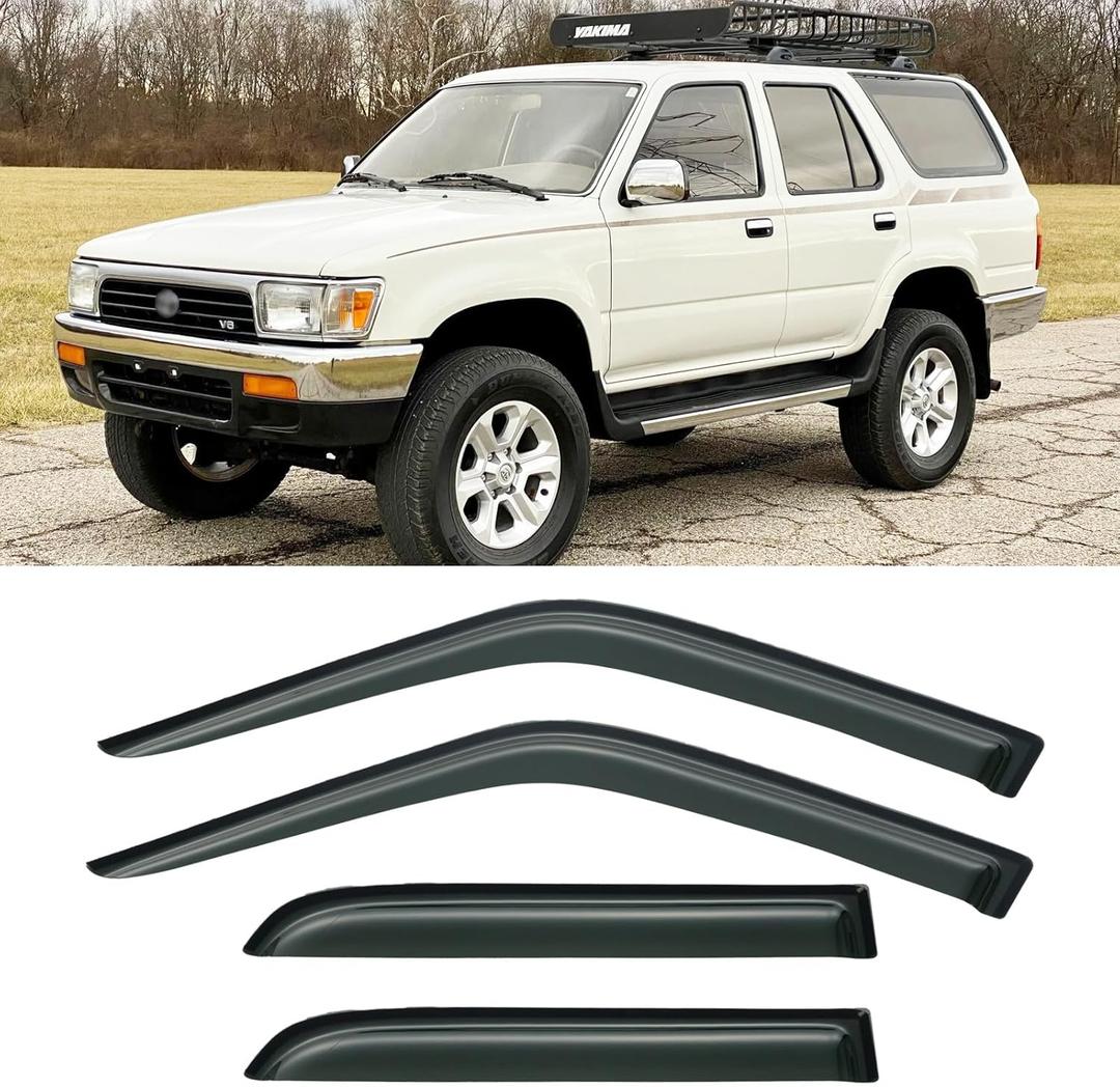 Rain Guards for 1990-1995 Toyota 4runner, Out-Channel Window Visor Shields Vent Deflector Shade Wind Dark Smoke 1991 1992 1993 1994 90 91 92 93 94 95, Tape-On Outside-Mount, 4PCS
