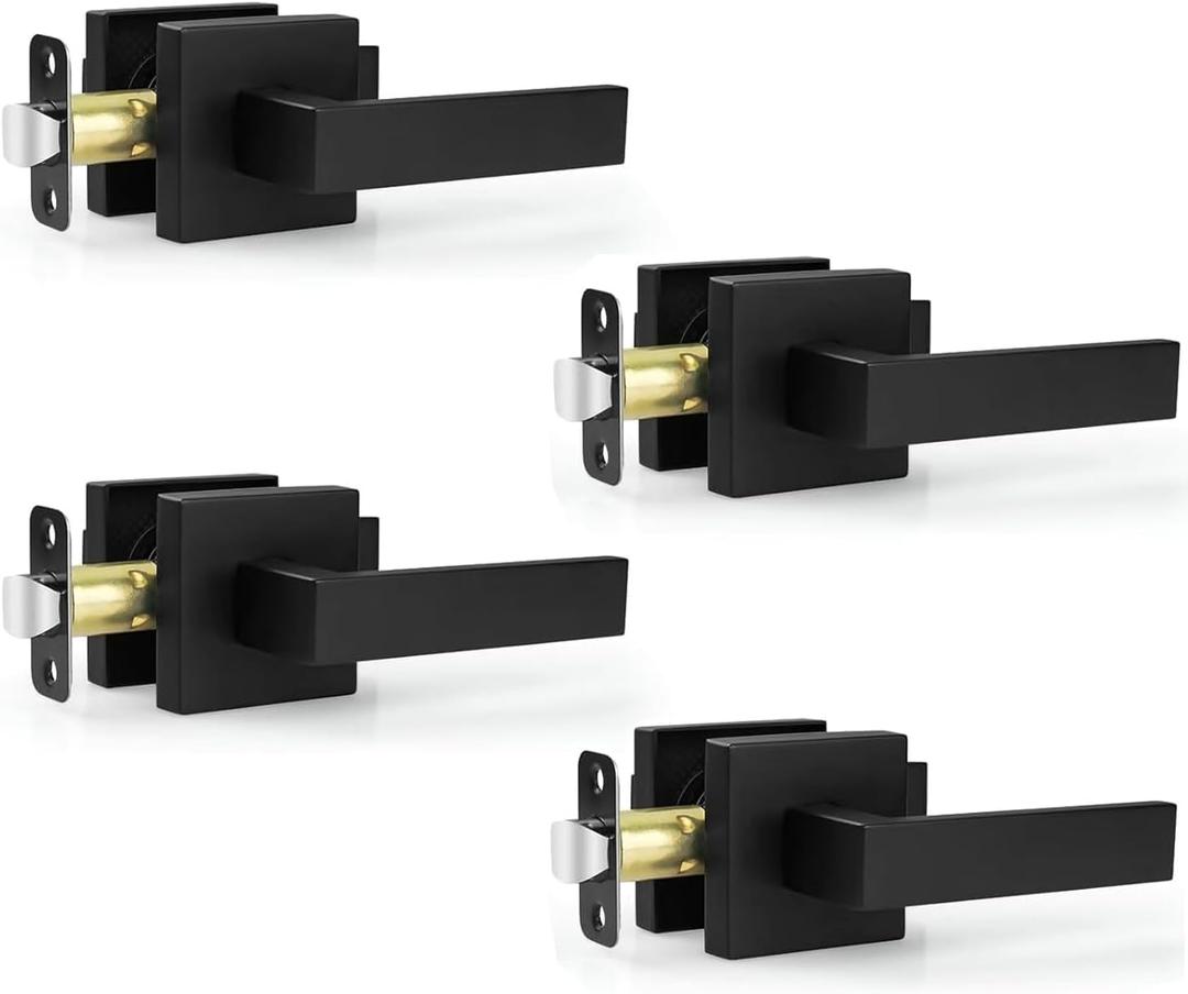 Estmoon 4 Pack Passage Door Knobs - Black Door Handle Interior Door Levers, Heavy Duty Non-Locking Locksets Hall Closet Handles, Reversible for Right & Left Sided Doors Black 