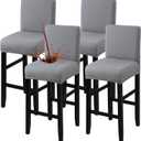 Fuloon Waterproof Bar Stool Covers 4 PCS, Stretch Pub Tall Chair Slipcover with Backs Counter Chair Cover Barstool Slipcovers Removable Washable (Light Grey, 4 PCS)