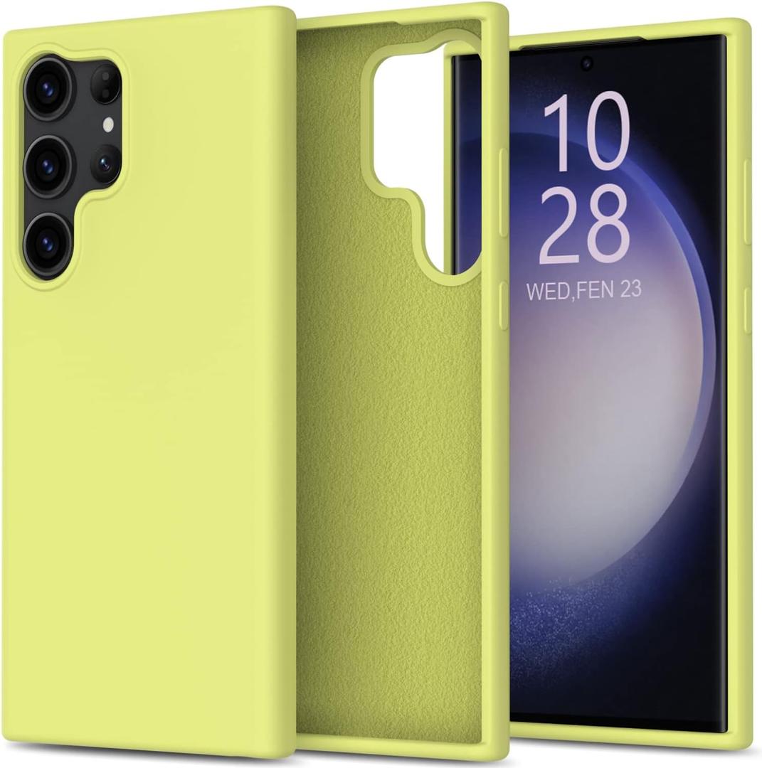bemal for Samsung Galaxy S25 Ultra Case - Smooth Silky Liquid Silicone - Slim Fit Soft Microfiber Lining - Designed for Women and Girls - Shockproof Protective Phone Cover 6.8"- Yellow Green
