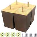 GOSCHE 4 Inch Wood Furniture Legs Sofa Legs Set of 4, Square Wooden Couch Legs Furniture Feet, Brown Mid Century Modern Replacement Legs for Armchair Recliner Coffee Table Dresser