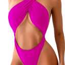 Kaei&Shi Sexy One Piece Swimsuit for Women,Cut Out Criss Cross Bathing Suit,Thong Monokini Swimsuits (Pink, L)