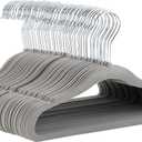 Amazon Basics Kids Space Saving Velvet Non-Slip Clothes Hangers with Shoulder Notches for Infant and Toddler, Sturdy, 11.6", Gray, 50-Pack