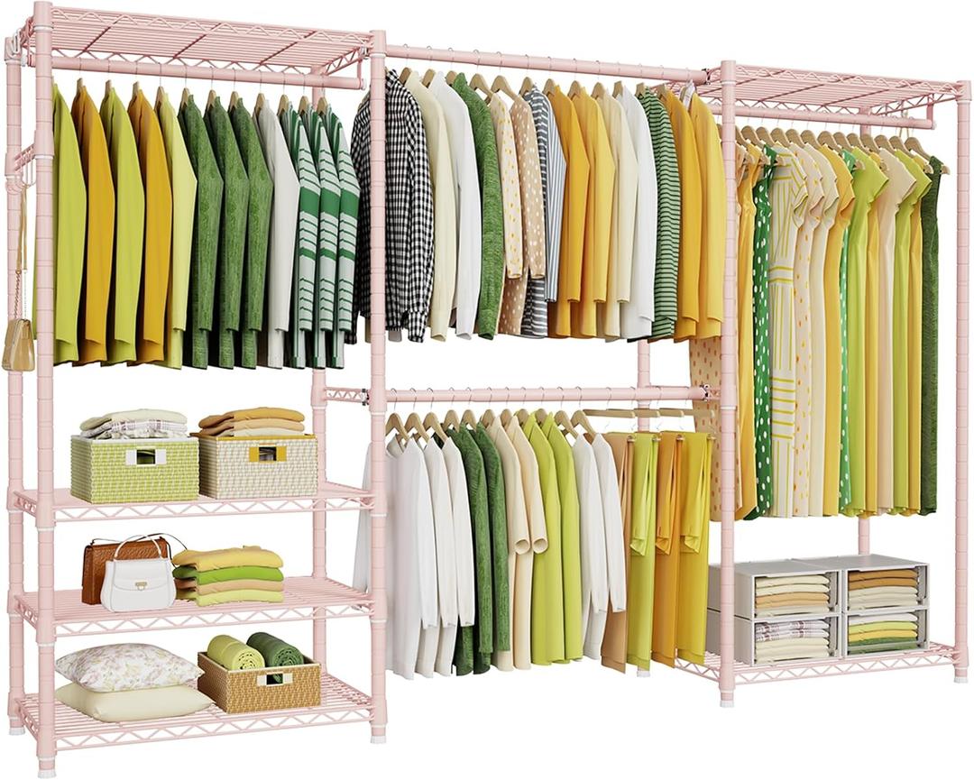 E1 Heavy Duty Closet Garment Rack, 6 Tiers Expandable Clothing Storage
