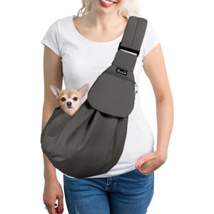 SlowTon Dog Carrier Sling, Thick Padded Adjustable Shoulder Strap Dog Carriers for Small Dogs, Puppy Carrier Purse for Pet Cat with Front Zipper Pocket Safety Belt Machine Washable (Gray S) (A-Grey Cotton Fabric)