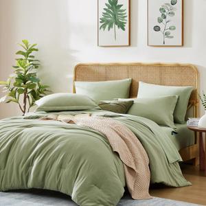 WRENSONGE Queen Comforter Set - 7 Pieces Sage Green Soft Bed in a Bag Queen with Fitted Sheet, Flat Sheet, 2 Pillow Shams, and 2 Pillowcases- Warm Bedding Sets Queen for All Season (7Pcs-Queen(90"x90"))