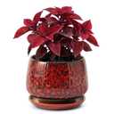 SAFIOROIS 10.3 Inch Ceramic Planter with Saucer,Modern Garden Pots with Drainage Hole Mesh Net, for Indoor Outdoor Use (Speckle Red)