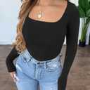 EUYZOU Long Sleeve Shapewear for Women Tummy Control Tops Square Neck Thermal Shirts Body Shaper Compression Top (Black, L)