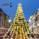Christmas Tree Decorations, 16.4FT 350 LEDs Star String Lights, Waterfall Lights with Tree Topper, 8 Modes & Timer Outdoor Lights for Outdoor Holiday Decorations Party New Year Holiday (Warm White)