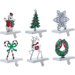 Christmas Stocking Holders Stocking Hanger of 6 Classic Christmas Design Non-Slip Durable Fireplace Hook Festive Home Decor Gift (6 Piece Set)
