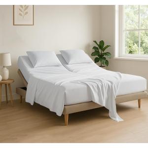 Cottingon 4 Piece Flex Head King Sheet Set, Top 34 Inch Split Sheets for Sleep Number Adjustable Beds, Soft Breathable 100% Egyptian Cotton, Fits Upto 16" Deep Mattress 78"X80"+ 34", White