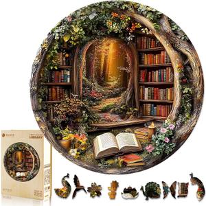 KAAYEE Wooden Puzzles for Adults, 3D Visual Effect Tree House Library Wooden Jigsaw Puzzle Unique Shape Wood Puzzle Adult, 3D Effect Flat Puzzle Birthday Family Games (M-11.4 * 11.4 in-200pcs)