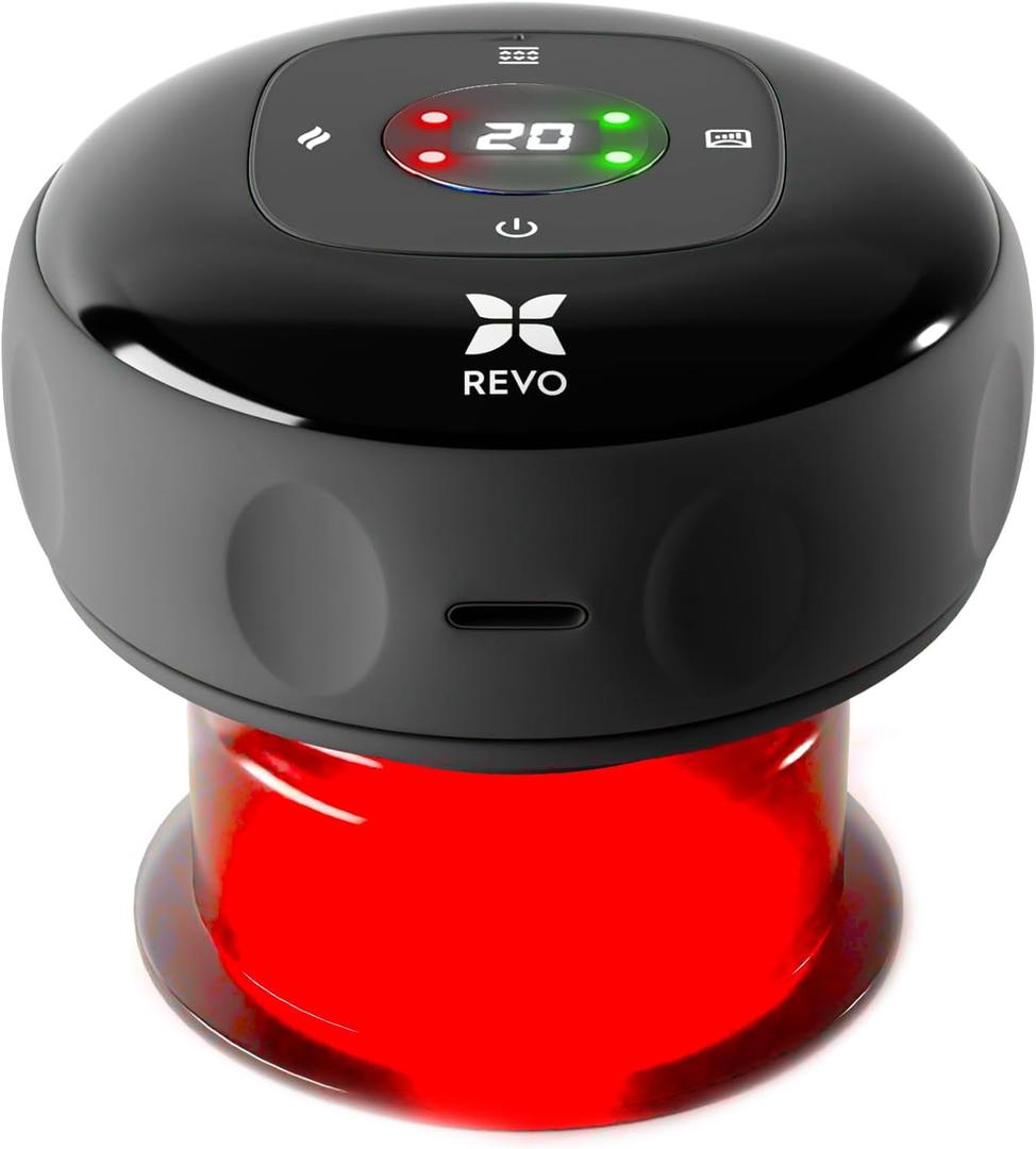 REVO The Original 4-in-1 Smart Cupping Therapy Massager, Red Light Therapy for Targeted Pain Relief, Knots, Aches, Muscle Soreness, Circulation & Tighter Skin, Portable Cupping Kit