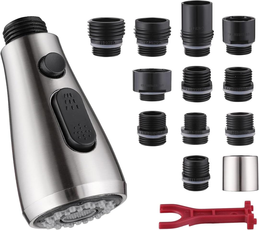 2 Modes Kitchen Faucet Head Replacement with 12 Adapters, Pull Down Spray Head for Kitchen Faucet, Kitchen Sink Sprayer Replacement Compatible with Moen, American Standard, Kohler Faucets