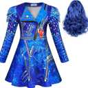 MetCuento Princess Costume for Girls Birthday Party Supplies Outfits Kids Zipper Jacket Long Sleeve Dress with Wig size 7-8