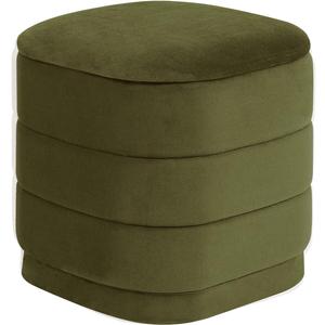 15" Velvet Storage Ottoman with Tray, Foldable Square Ottoman Footrest with Reversible Wood Lid, Collapsible Storage Footstool for Bedroom, Living Room, Dorm, Olive Green