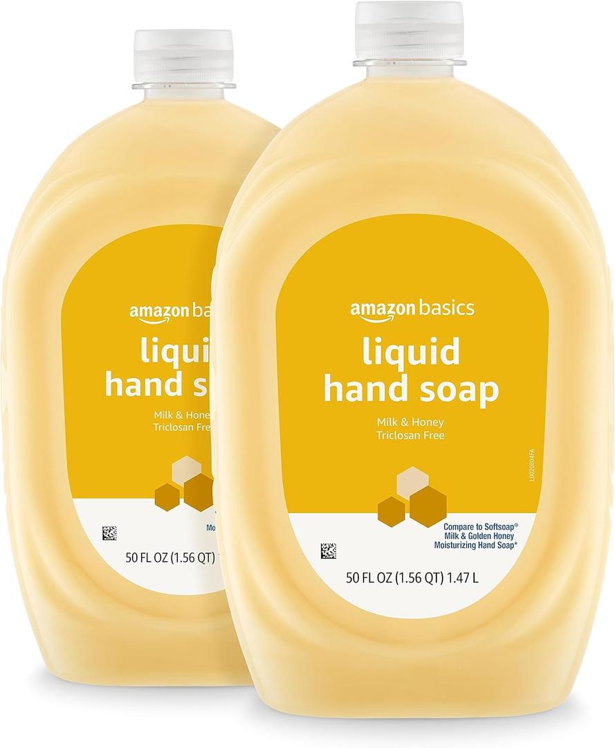 Amazon Basics Liquid Hand Soap Refill, Milk and Honey Scent, Triclosan-Free, pH Balanced, Dermatologist Tested, 50 Fluid Ounces, 2-Pack (Previously Solimo)