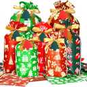QAZMJUE 75PCS Christmas Drawstring Gift Bags, 5 Designs Large Medium Small Xmas Wrapping Bags with Tags, Holiday Party Favors for Presents Goody Bags Decorations
