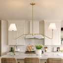2-Lights Linear Kitchen Island Lighting Fixture, Modern Chandelier for Dining Room Light Fixtures Over Table,Gold Pendant Lighting with White Pleated Shade for Dining Table (Gold)