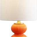 JONATHAN Y 20" Orange/Brass Gold Ribbed Gourd Glass Table Lamp, Modern Bedside Lamp for Bedroom Living Room, White Linen Drum Shade, LED Bulb Included (JYL1099E)