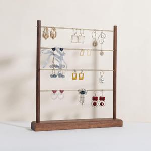 GemeShou Walnut earrings display stand for selling, wooden jewelry earring organizer shelf, wood earring storage organizer rack for boutique storeEarring shelf-Large (Brown)