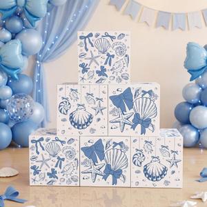 Tenceur 6 Pcs Last Toast on The Coast Bachelorette Party Decor Boxes Coastal Beach Blue Bow Seashell Paper Boxes 11.8'' Ocean Under The Sea Photo Booth Prop for Baby Shower Birthday Bachelorette Party