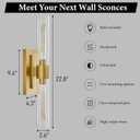 Champagne Brass Bathroom Wall Sconce - Set of 2 Modern Gold Light Sconces - Clear Glass Tube Vanity Lights - Vertical or Horizontal Mounted Dimmable Lighting Fixtures for Indoor Living Room Hallway, 2 Pack