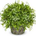 Hollyone Artificial Boxwood Plant in Woven Pot 9 Fake Potted Plants Topiary Boxwood Greenery Arrangement Centerpiece Faux Plants for Home Indoor Outdoor Farmhouse Office Desk Centerpiece Shelf Decor